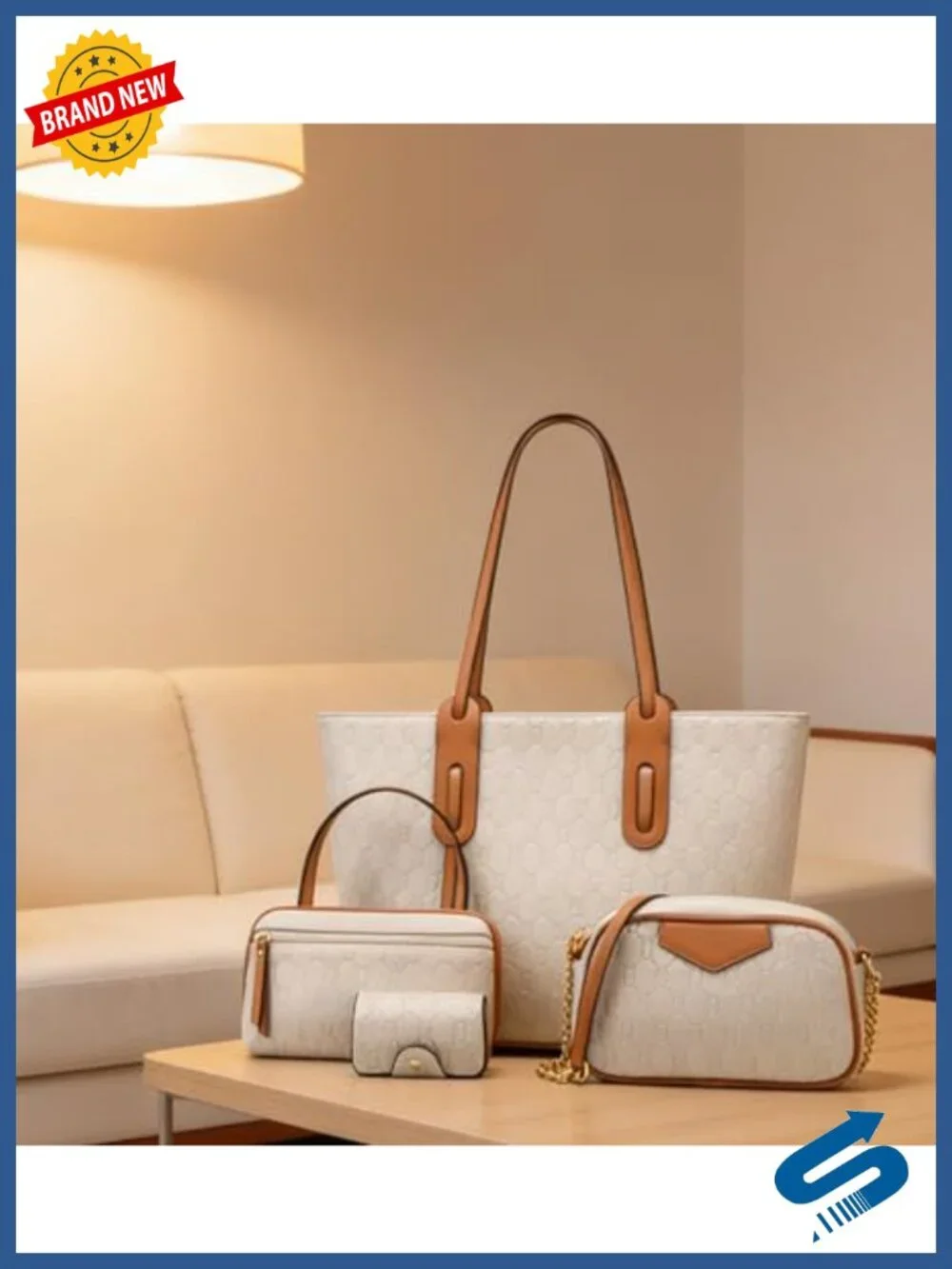 Retro Embossed Tote Handbag Set with Card Purse - 4-in-1 Faux Leather Purse for